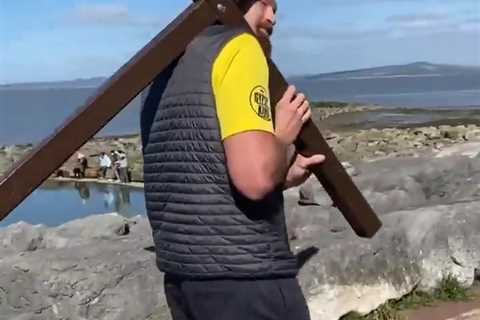 Tyson Fury carries cross barefoot on seafront to celebrate Easter as champ prepares for Anthony..