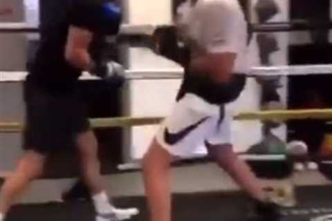 Watch Tyson Fury step up sparring in gym as he practices body punches he’s aiming to use to beat..