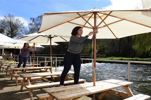 Pubs across England put finishing touches to their gardens ahead of Monday’s outdoor reopening