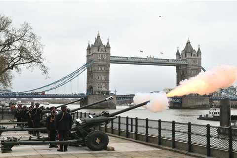 Tower of London leads 40-minute global gun salute in honour of Prince Philip as warships fire..