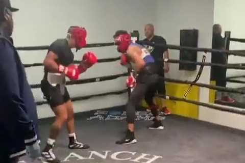 Watch Devin Haney breaks sparring partners nose with brutal barrage as he prepares for Jorge..