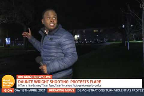 Good Morning Britain chaos as US presenter’s live report is disrupted by GUNSHOTS as he says he’s..