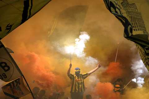 Brazen Dortmund ultras set off ‘industrial strength’ fireworks outside Man City team hotel at 2..