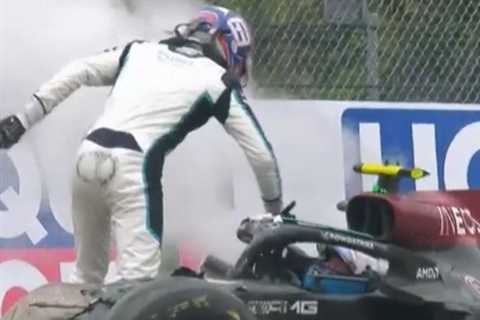 Bottas gives Russell middle finger after huge crash at F1 Emilia Romagna GP as Brit slaps him on..