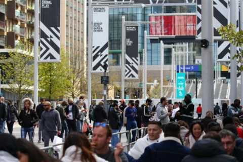 Fans finally return to football as select 4,000 spectators watch FA Cup semi-final at Wembley in..