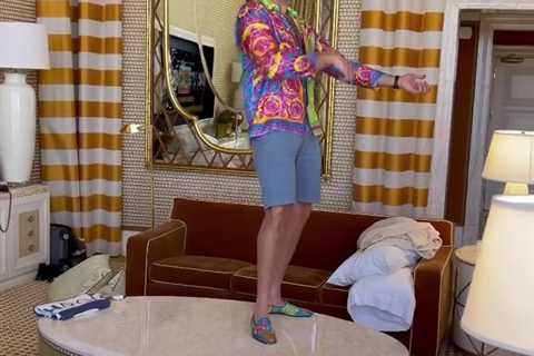 Watch topless Tyson Fury dance on table of Las Vegas hotel room as he takes break from Anthony..