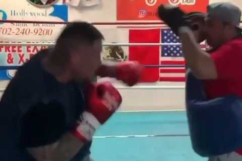 Watch Andy Ruiz Jr display lightning-quick punching speed that stunned Anthony Joshua as he trains..