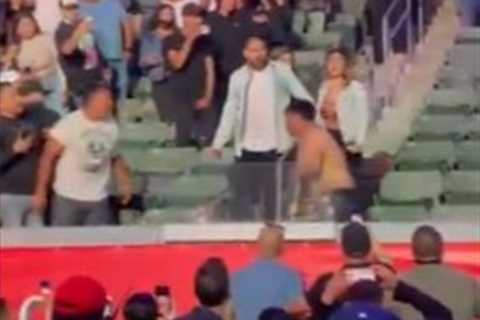 Watch mass fan brawl break out while Andy Ruiz Jr fights Chris Arreola as punches rain down in..