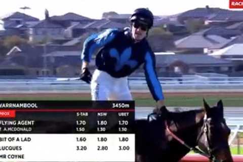 Jockey fined quarter of earnings for wild celebration on winning horse before it crossed finish..