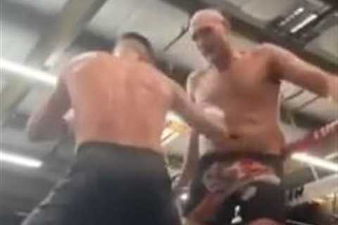Watch Tyson Fury take a barrage of body shots from world champ Josh Taylor as he prepares for..