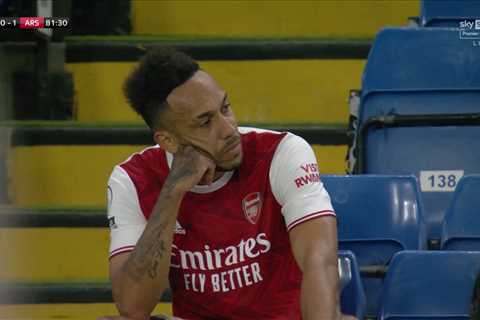 Arsenal skipper Aubameyang looks glum after being subbed but perks up after swapping shifts with..