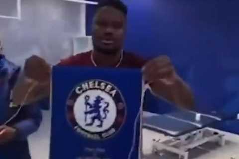 Leicester star Daniel Amartey filmed flinging Chelsea pennant over his shoulder as Foxes celebrate..