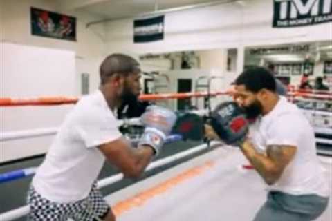 Watch Floyd Mayweather hit pads and speed bag in training for Logan Paul as YouTuber blasts..