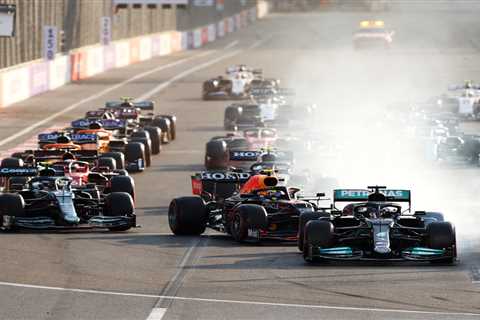 Watch Lewis Hamilton’s shocking mistake as he flies off track at restart in Baku and then blames..