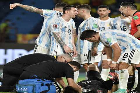 Tearful Emiliano Martinez stretchered off in Argentina’s draw after being KO’d following awkward..