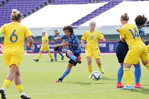 Arsenal signing Mana Iwabuchi wows fans with stunning volleyed-goal as Japan thrash Ukraine 8-0..