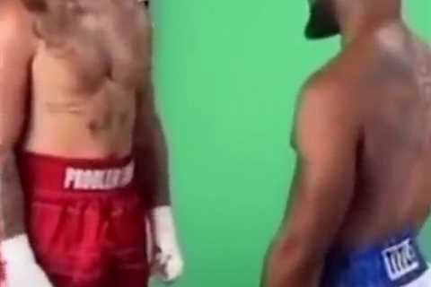 Watch as Jake Paul is ‘too scared’ to look in UFC star Tyron Woodley’s eyes in leaked face-off..