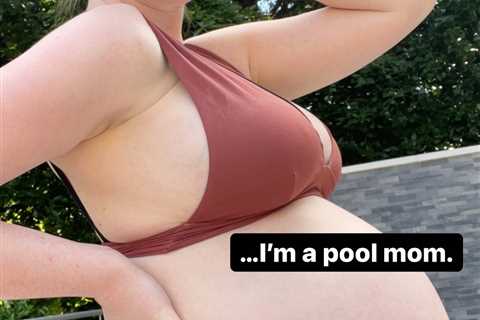 Katherine Ryan shows off huge baby bump as she relaxes by the pool 2wks after revealing she’s..