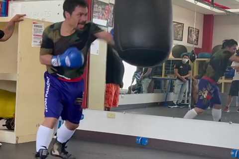 Watch Manny Pacquiao show off blistering speed aged 42 in training for Errol Spence Jr as Mikey..