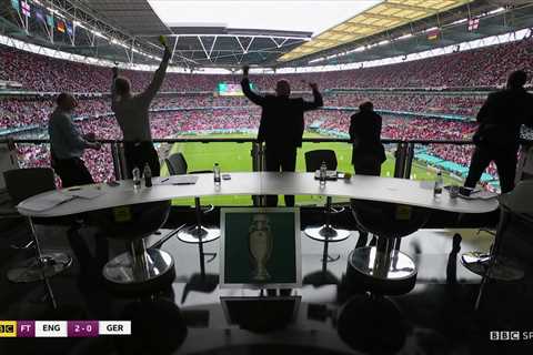 Watch BBC studio go wild and Rio Ferdinand jump with joy with Gary Lineker after England’s win over ..