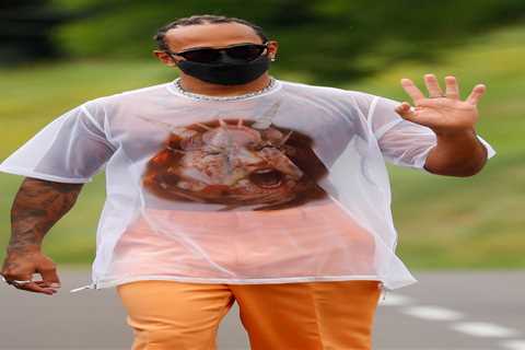 Lewis Hamilton wears £890 see-through Burberry ‘Sea Maiden’ T-shirt as F1 star walks through..