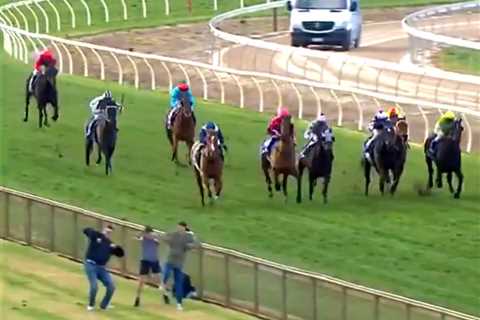 Watch racegoers show off hilarious chicken dance moves as horses thunder past, leaving punters in..