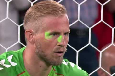 England FA hit with £25,000 fine after fan shone laser pen at Schmeichel before Kane’s Euro 2020..