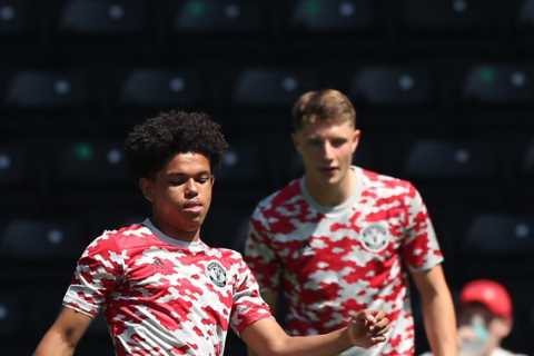 Man Utd show off snazzy new warm-up training top with bizarre red and white splash design ahead of..