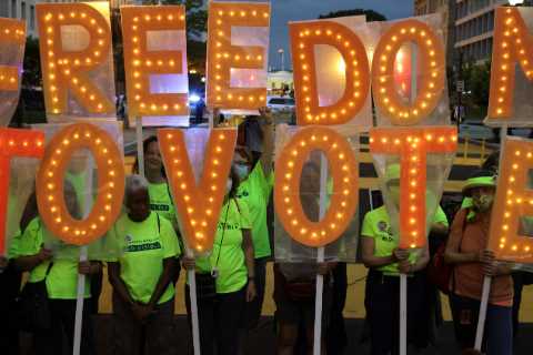 Senate Democrats take their voting rights push on the road with a hearing in Atlanta.