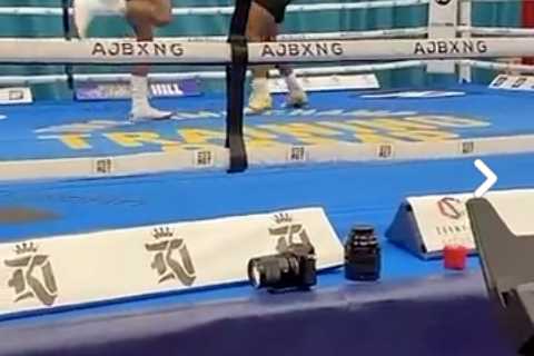 Watch Anthony Joshua sparring trick as he catches rival immediately after touching ankle in build..