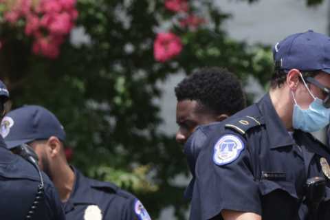 Representative Hank Johnson is arrested while protesting on Capitol Hill.
