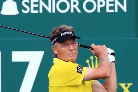 Watch golf legend Bernhard Langer, aged 63, smash massive drive for 350 yards at Senior Open