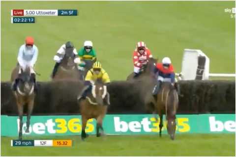 Watch jockey’s incredible recovery from near-certain fall before somehow going onto win