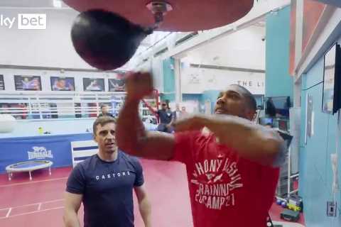 Anthony Joshua leaves Man Utd legend Gary Neville stunned with insane skills on the speed-bag