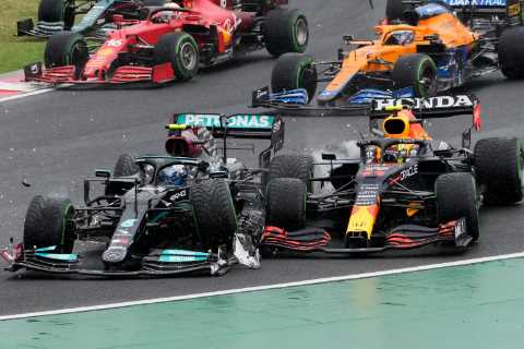 F1 carnage on first corner as Bottas takes out Verstappen in huge smash with Hamilton getting away..