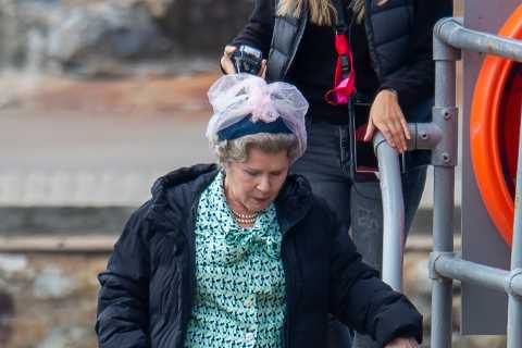 First look at Imelda Staunton as The Queen on set of The Crown season 5 mingling with sailors