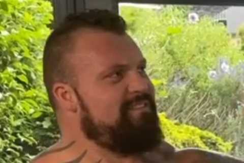 Eddie Hall shows off slick skills on speed ball just eleven days after bicep reattachment surgery..