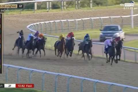 Watch jockey Marco Ghiani get flipped upside-down in horrific 40mph fall that left punters ‘fearing ..