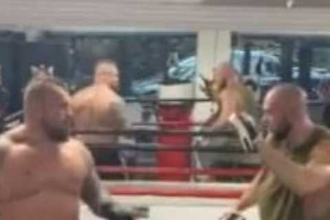 Watch Eddie Hall train with just his left hand three weeks after having bicep reattachment surgery..