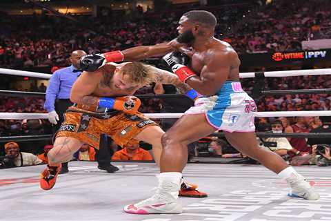 Watch moment Jake Paul was rocked and hurt for first time in career as Tyron Woodley lands huge..