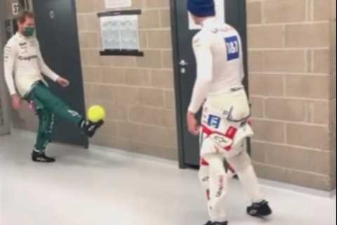 Mick Schumacher and Sebastian Vettel play football during F1 rain delay in poignant nod to what dad ..