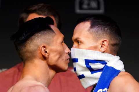Watch as Josh Warrington and Mauricio Lara are separated by security at fiery weigh-in after Brit..
