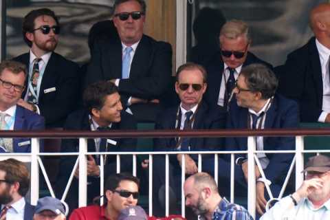 Piers Morgan sits behind stony-faced  ITV chief at cricket just hours after bitter spat over Meghan ..