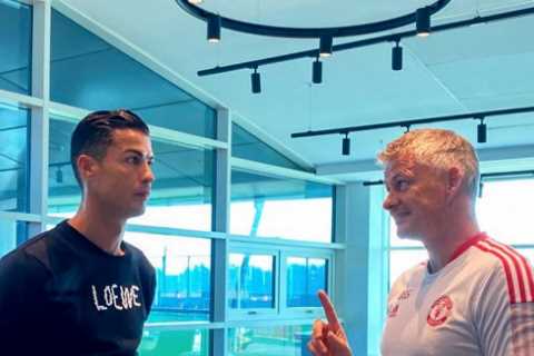 Cristiano Ronaldo joins Man Utd training session and meets Solskjaer at Carrington ahead of..