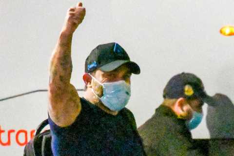 Celebrity SAS star Ant Middleton gives fans thumbs-up as he and Ollie Ollerton arrive in Australia..