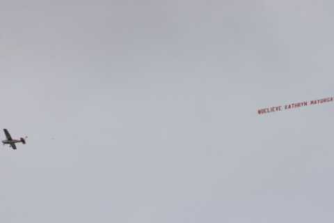 Ronaldo protest group flies ‘Believe Kathryn Mayorga’ banner naming his rape accuser over Old..