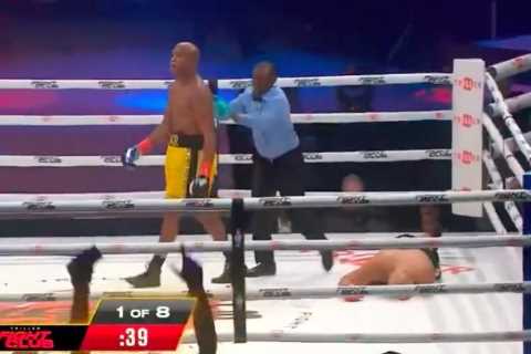 Watch Anderson Silva, 46, brutall KO fellow ex-UFC champ Tito Ortiz in round one and dedicate win..