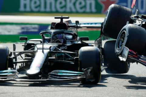 Lewis Hamilton crashes OUT of Italian GP after Max Verstappen’s car flies on top of Brit in..