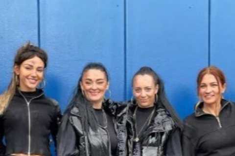 Michelle Keegan poses with her stunt double in behind-the-scenes photo from Brassic filming