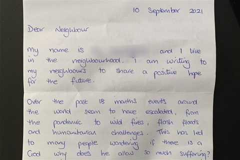 Confused residents are sent handwritten notes from a stranger blaming the Covid pandemic and..